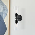 Norro 5.25 in. 2-Light Matte Black Transitional Wall Sconce with Clear Glass Shades