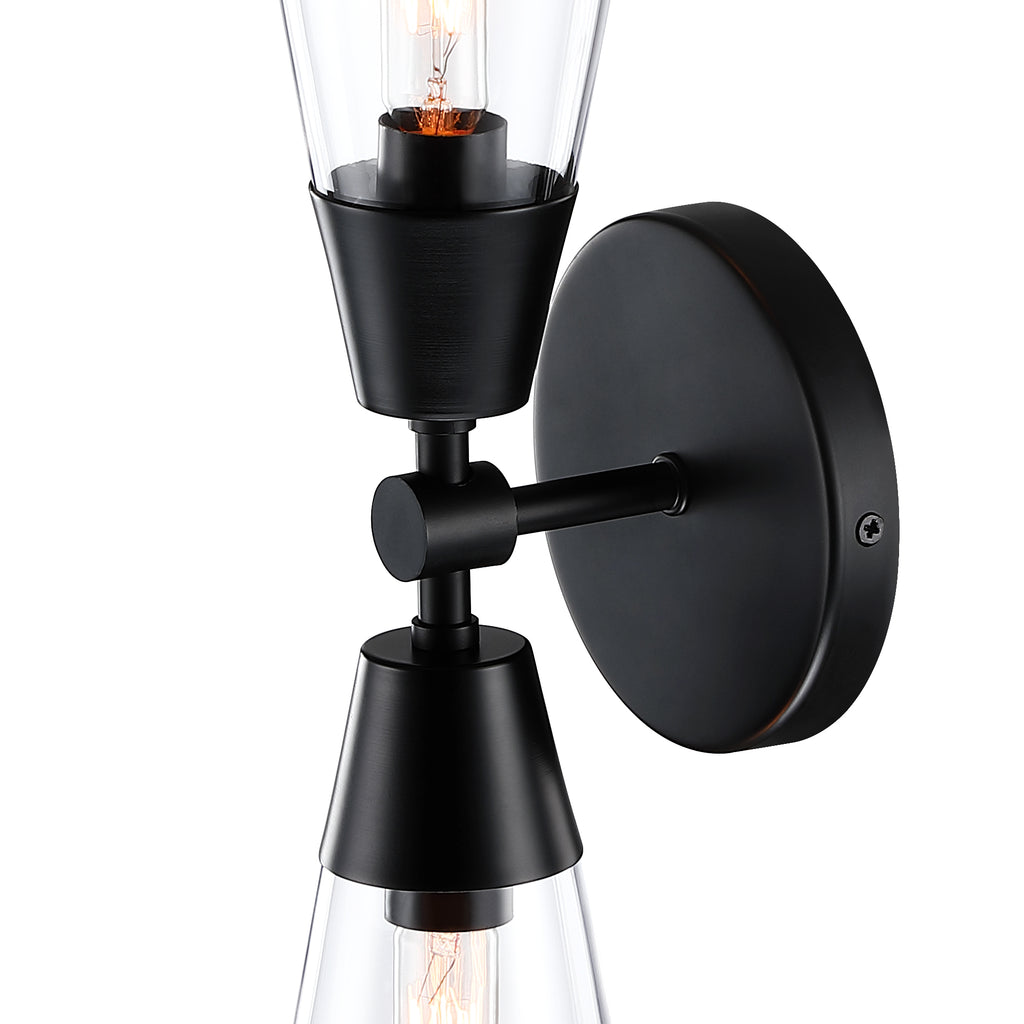Norro 5.25 in. 2-Light Matte Black Transitional Wall Sconce with Clear Glass Shades