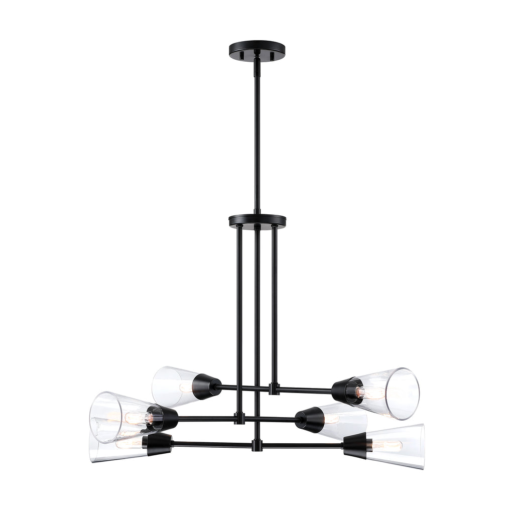 Norro 6-Light Matte Black Modern Geometric Chandelier for Dining Areas with No Bulbs Included