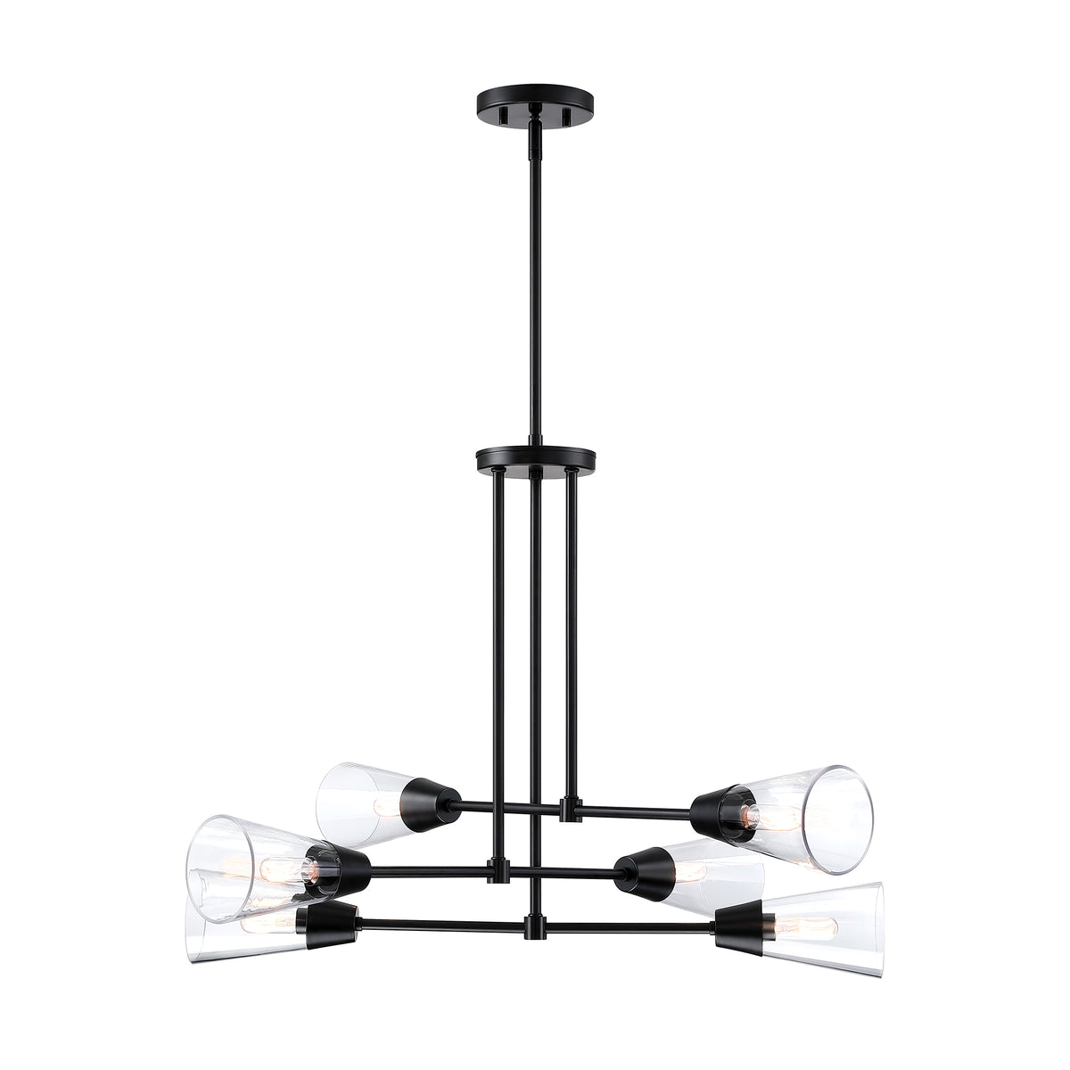 Norro 6-Light Matte Black Modern Geometric Chandelier for Dining Areas with No Bulbs Included