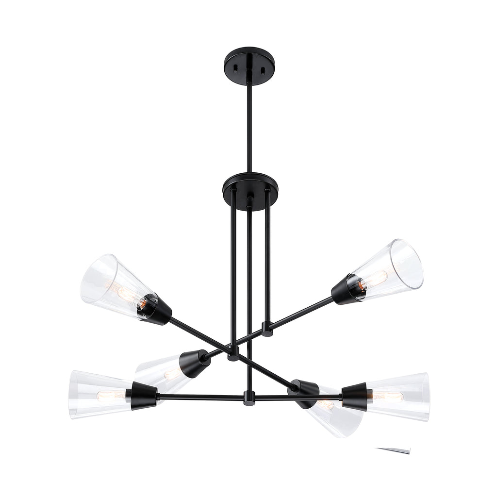 Norro 6-Light Matte Black Modern Geometric Chandelier for Dining Areas with No Bulbs Included