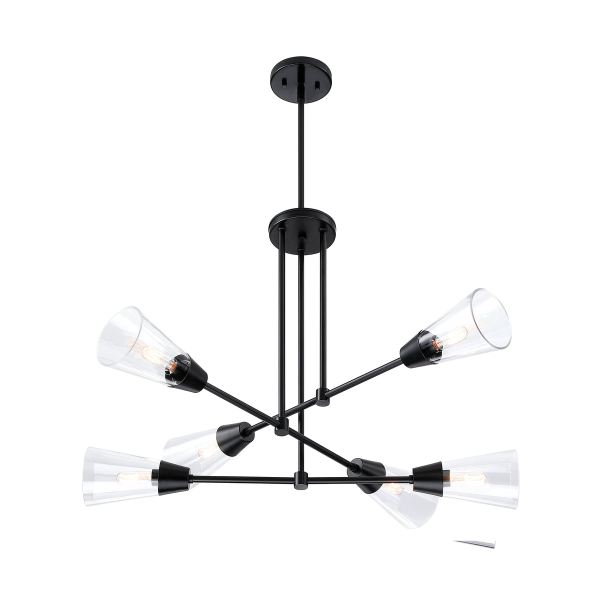 Norro 6-Light Matte Black Modern Geometric Chandelier for Dining Areas with No Bulbs Included