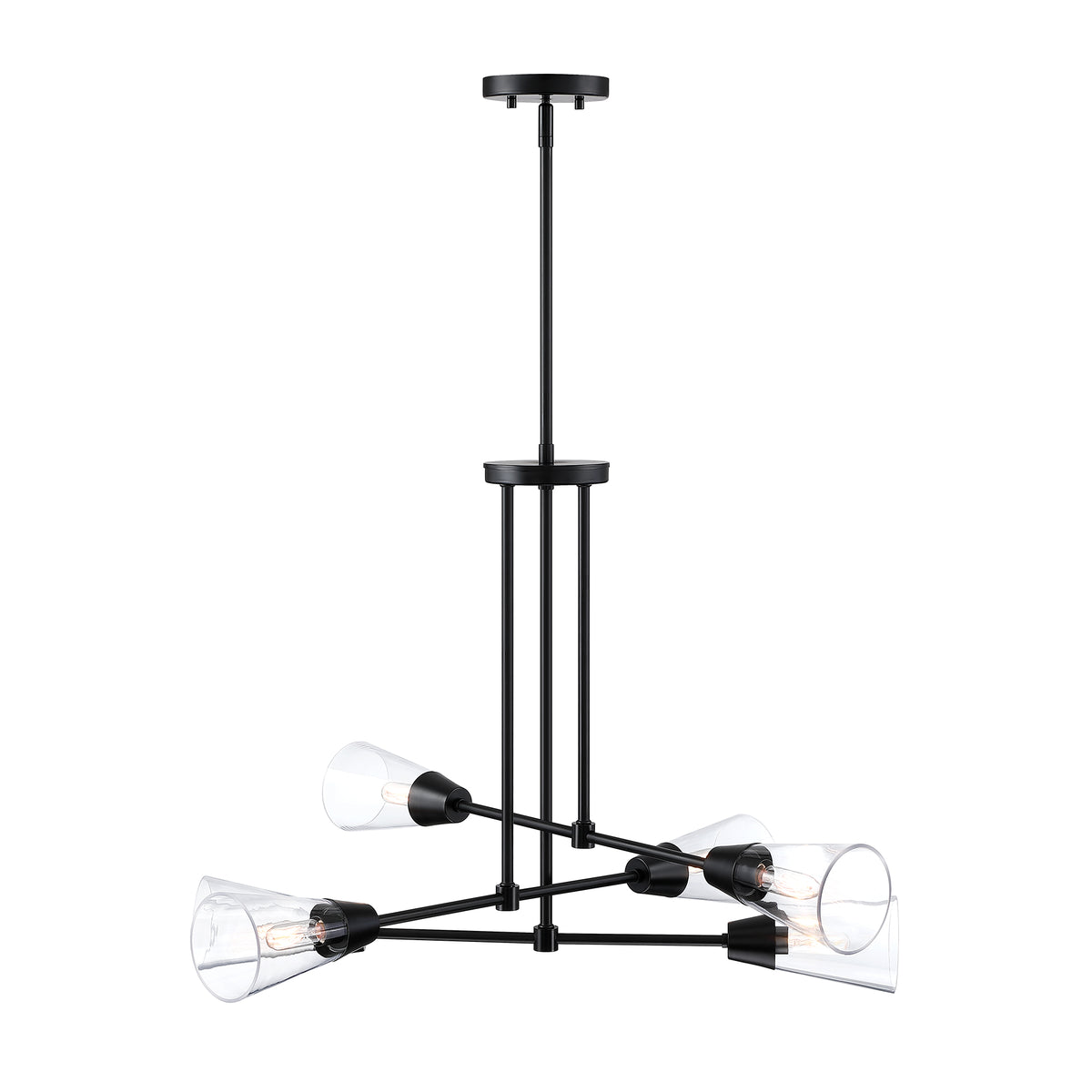 Norro 6-Light Matte Black Modern Geometric Chandelier for Dining Areas with No Bulbs Included