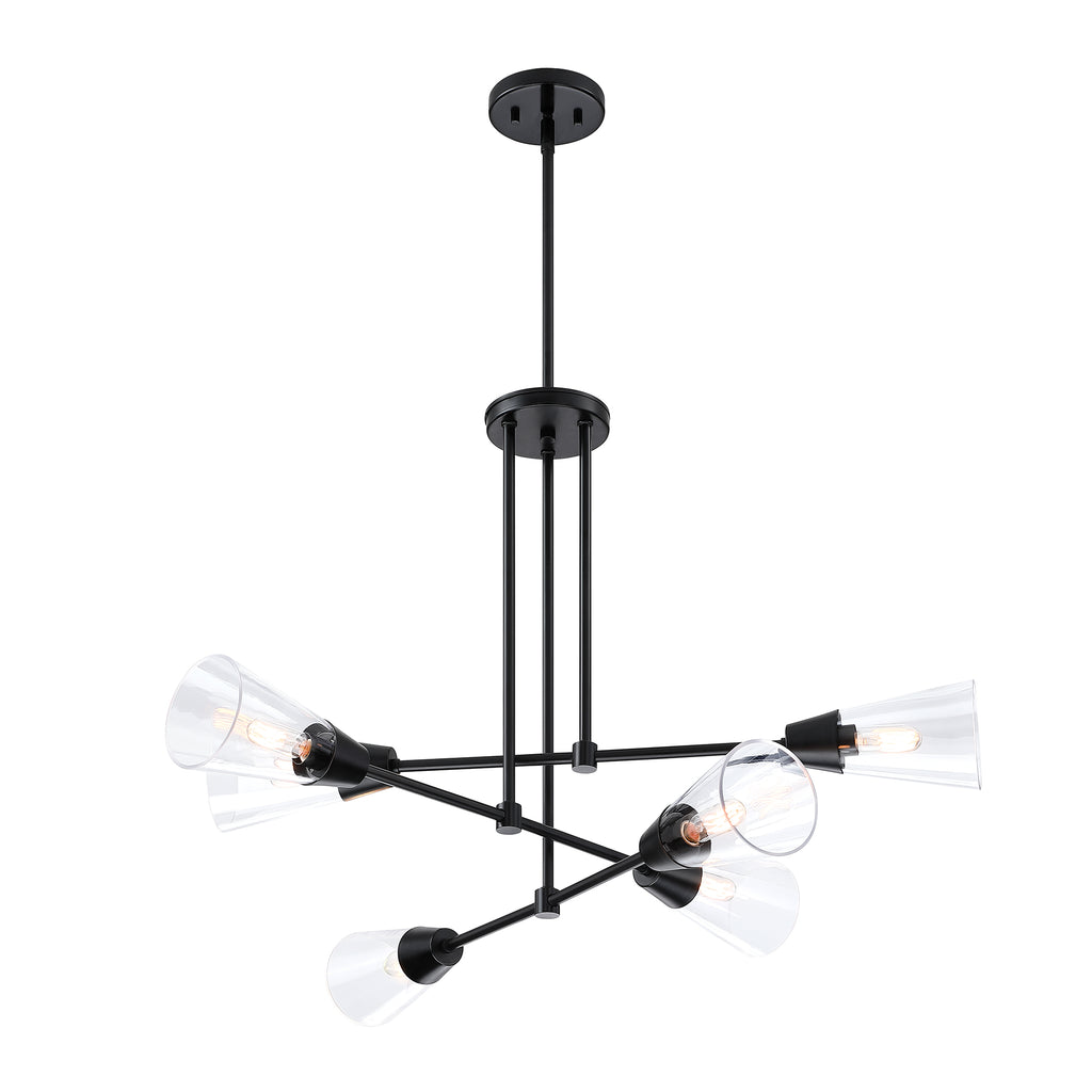 Norro 6-Light Matte Black Modern Geometric Chandelier for Dining Areas with No Bulbs Included