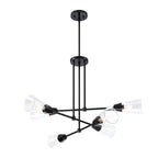 Norro 6-Light Matte Black Modern Geometric Chandelier for Dining Areas with No Bulbs Included