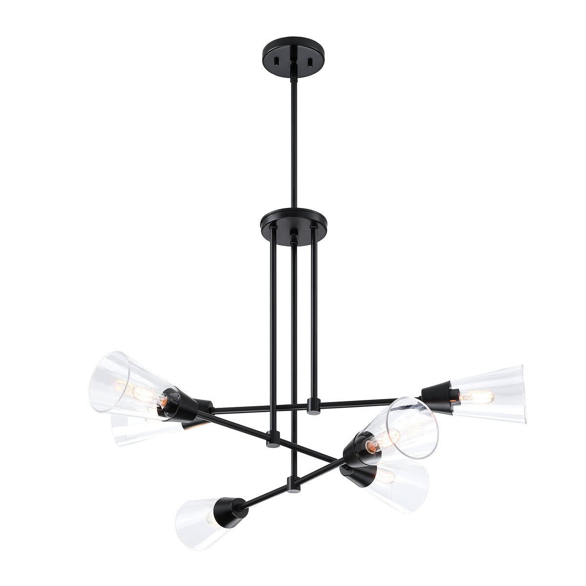 Norro 6-Light Matte Black Modern Geometric Chandelier for Dining Areas with No Bulbs Included