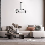 Norro 6-Light Matte Black Modern Geometric Chandelier for Dining Areas with No Bulbs Included