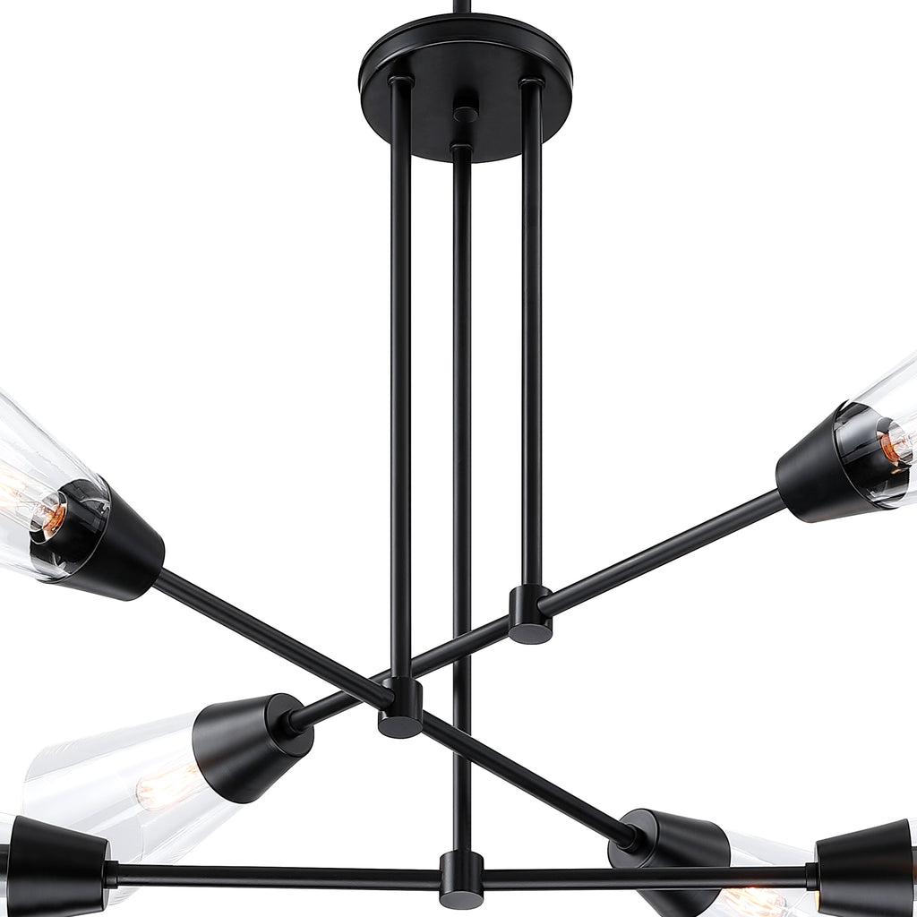 Norro 6-Light Matte Black Modern Geometric Chandelier for Dining Areas with No Bulbs Included