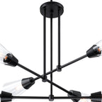 Norro 6-Light Matte Black Modern Geometric Chandelier for Dining Areas with No Bulbs Included