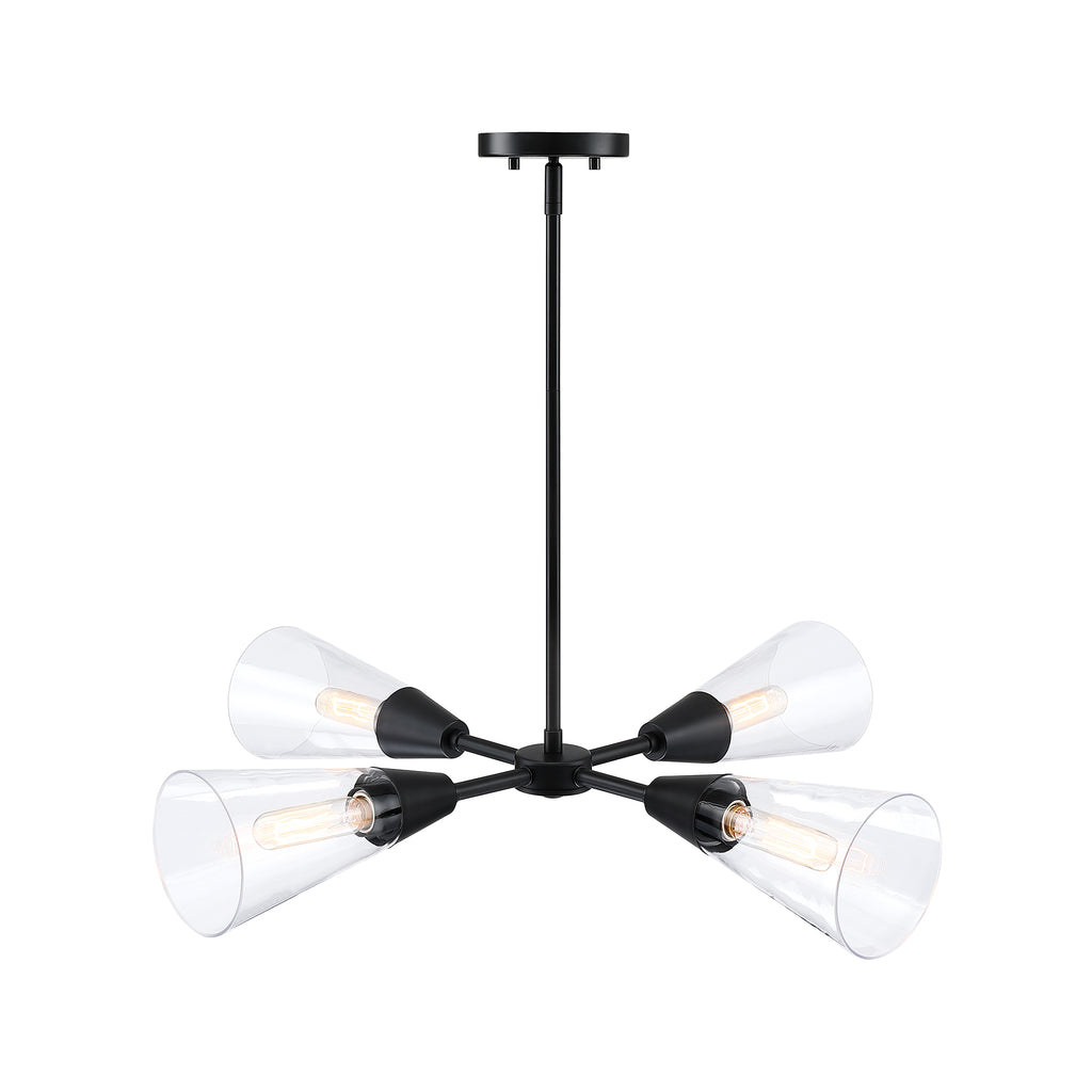 Norro 4-Light Matte Black Modern Geometric Chandelier for Dining Areas with No Bulbs Included