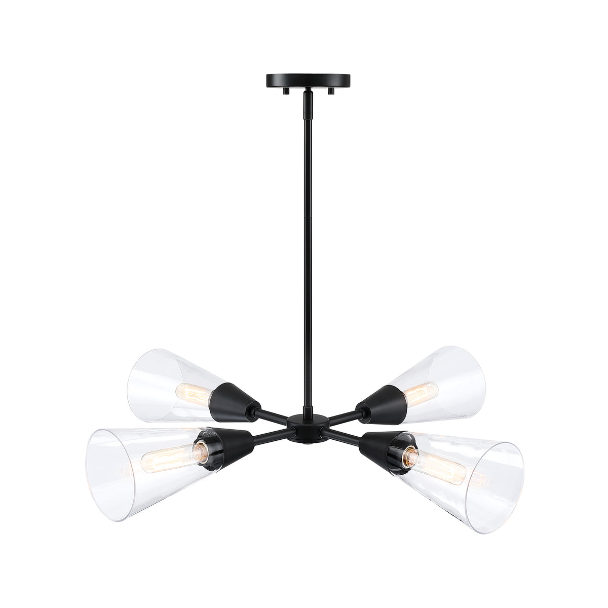 Norro 4-Light Matte Black Modern Geometric Chandelier for Dining Areas with No Bulbs Included