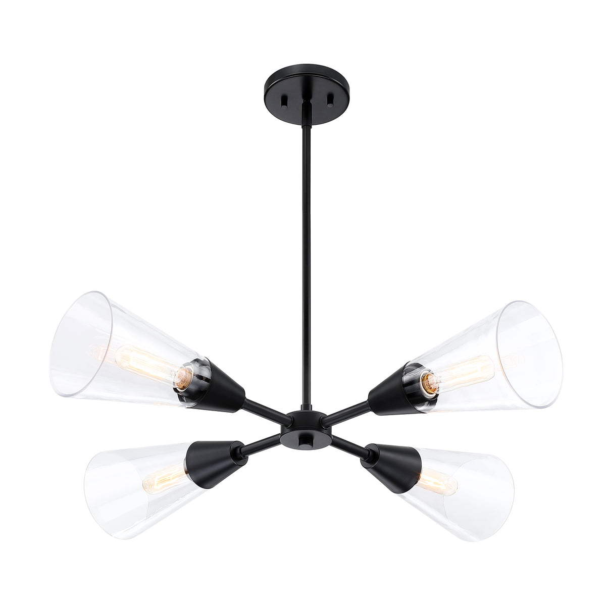 Norro 4-Light Matte Black Modern Geometric Chandelier for Dining Areas with No Bulbs Included