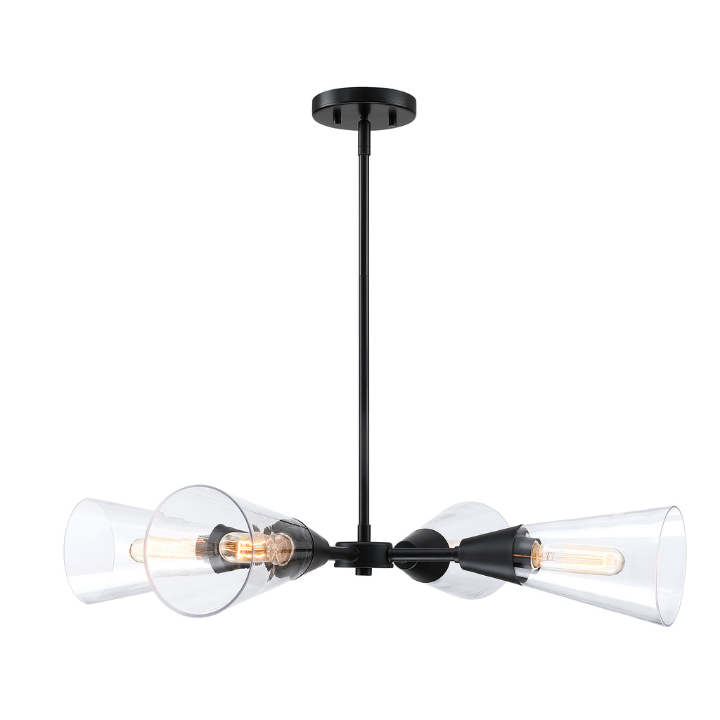 Norro 4-Light Matte Black Modern Geometric Chandelier for Dining Areas with No Bulbs Included