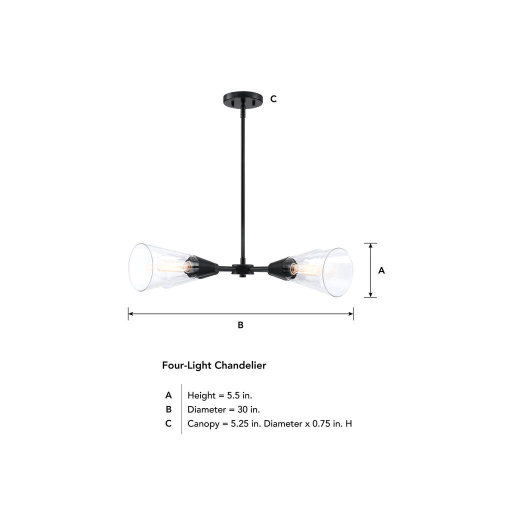Norro 4-Light Matte Black Modern Geometric Chandelier for Dining Areas with No Bulbs Included