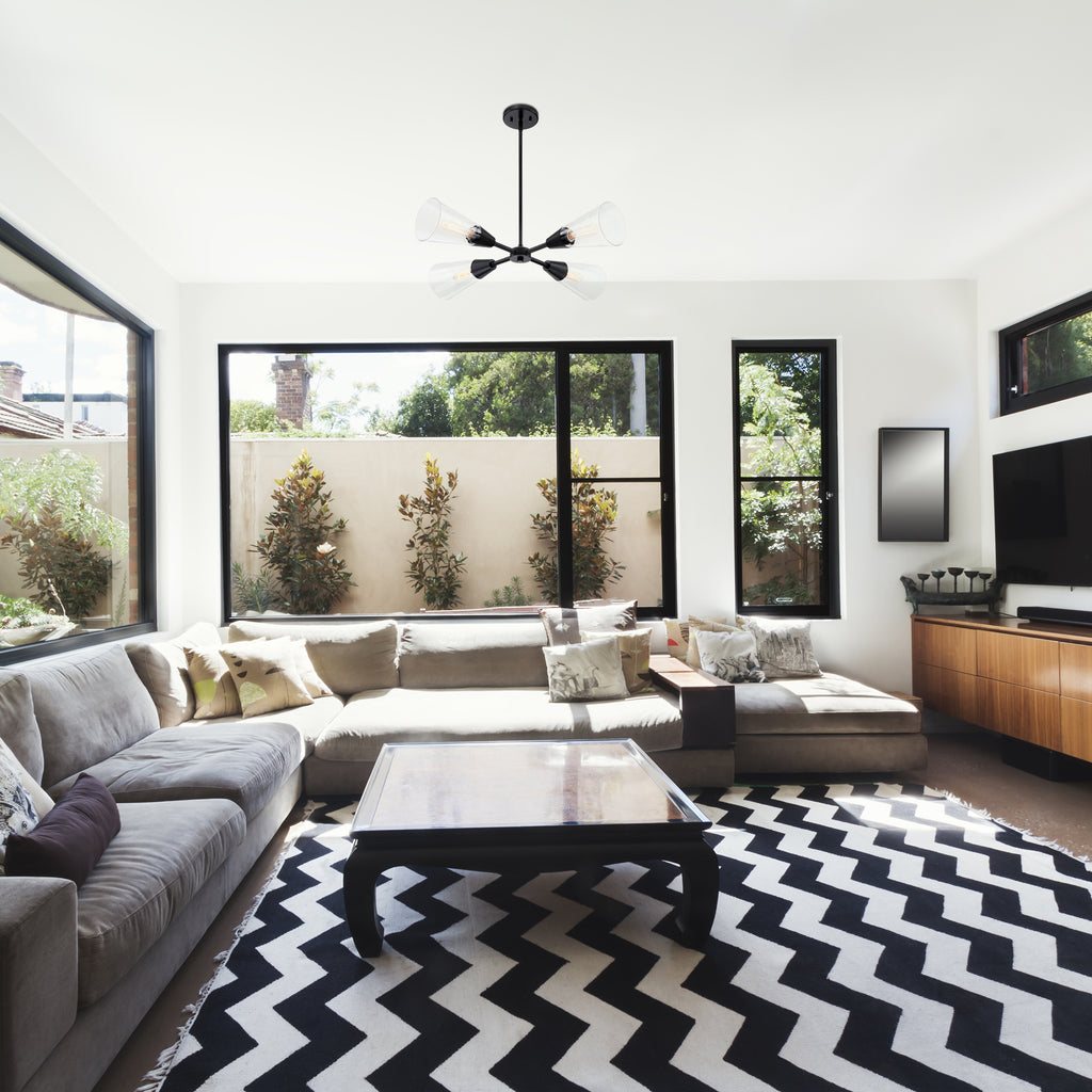 Norro 4-Light Matte Black Modern Geometric Chandelier for Dining Areas with No Bulbs Included