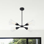 Norro 4-Light Matte Black Modern Geometric Chandelier for Dining Areas with No Bulbs Included