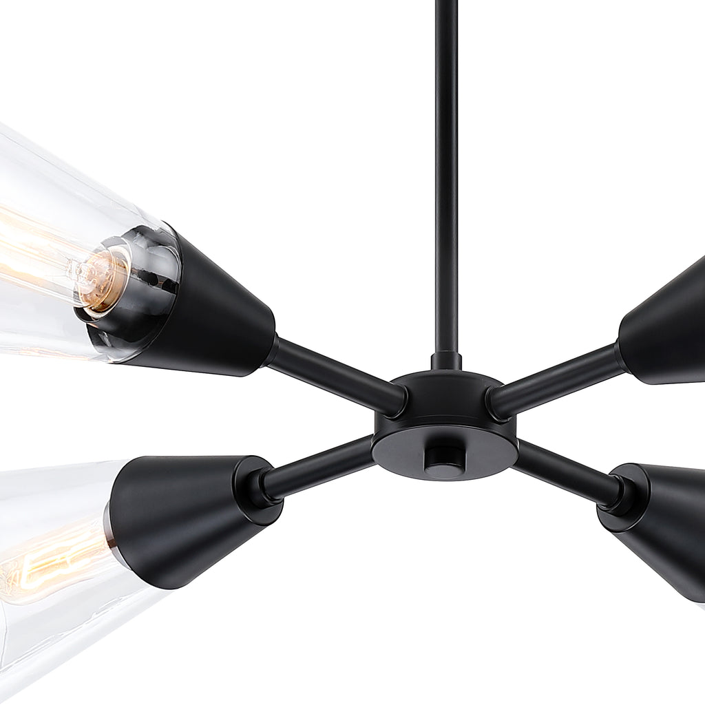 Norro 4-Light Matte Black Modern Geometric Chandelier for Dining Areas with No Bulbs Included