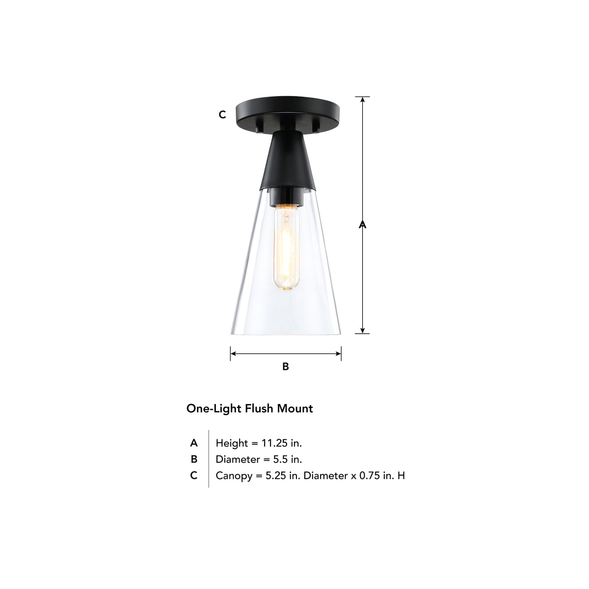 Norro 5.5 in. Modern Matte Black Medium-Base (E26) Bulb Flush Mount for Kitchens