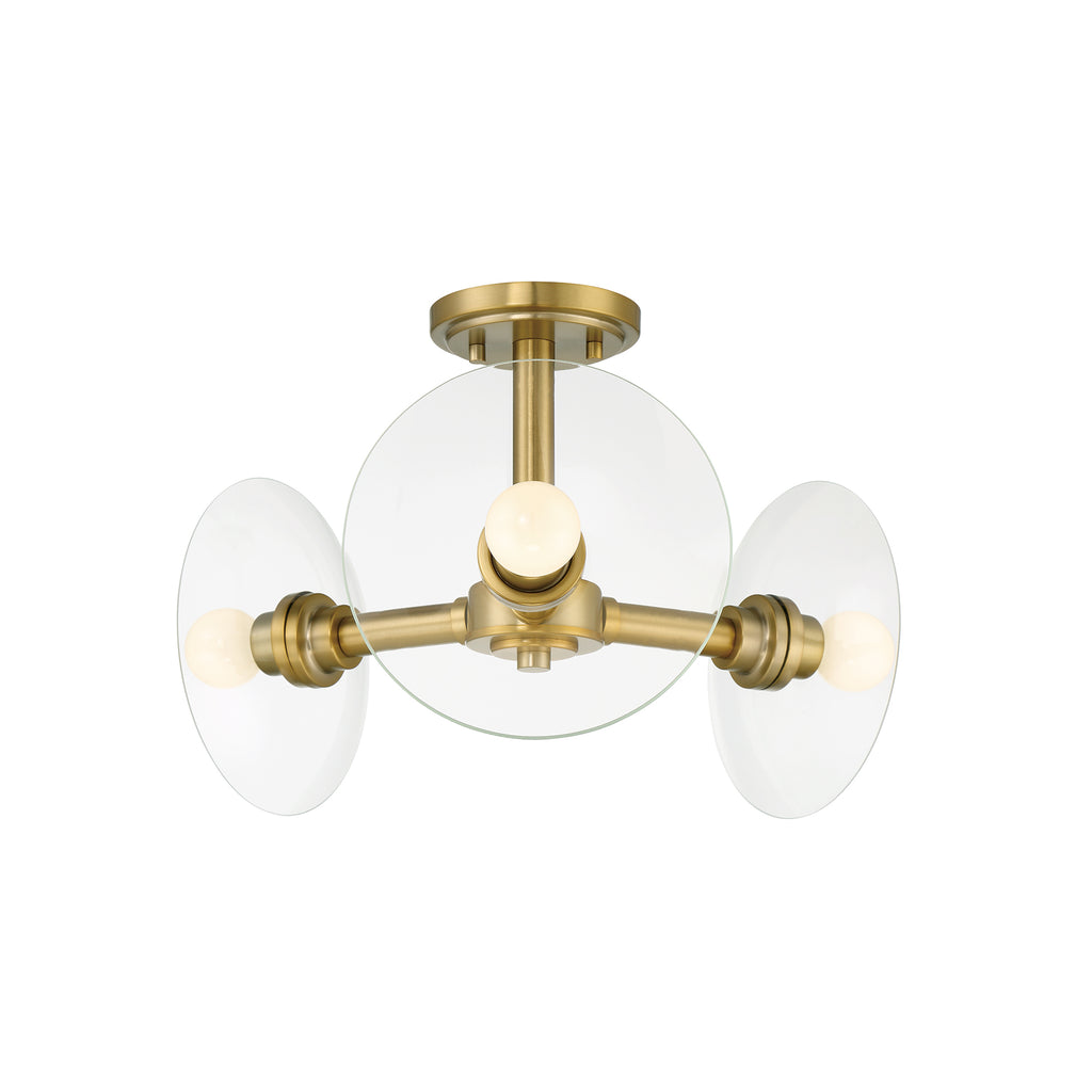 Litto 14.75 in. 3-Light Brushed Gold Modern Entryway Semi-Flush Mount with No Bulbs Included