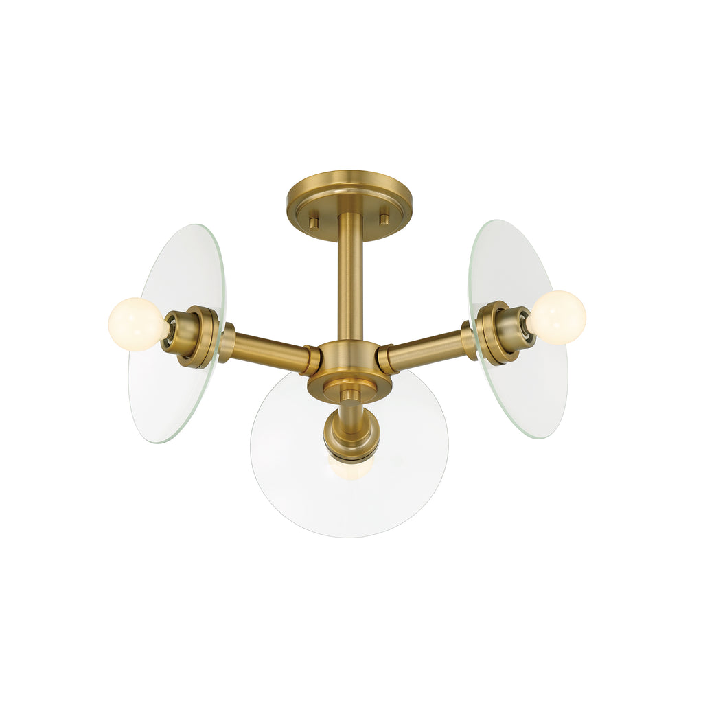 Litto 14.75 in. 3-Light Brushed Gold Modern Entryway Semi-Flush Mount with No Bulbs Included