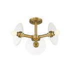 Litto 14.75 in. 3-Light Brushed Gold Modern Entryway Semi-Flush Mount with No Bulbs Included