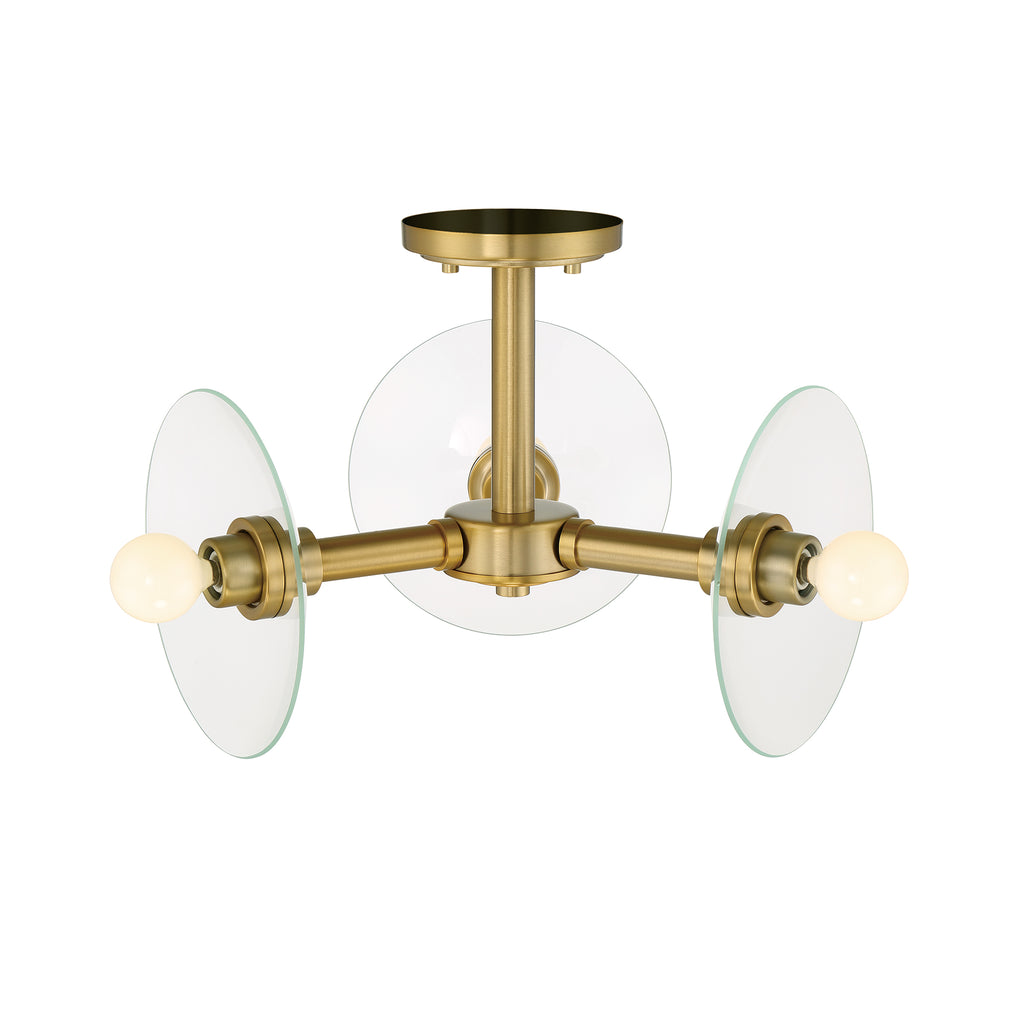 Litto 14.75 in. 3-Light Brushed Gold Modern Entryway Semi-Flush Mount with No Bulbs Included
