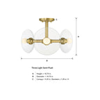 Litto 14.75 in. 3-Light Brushed Gold Modern Entryway Semi-Flush Mount with No Bulbs Included