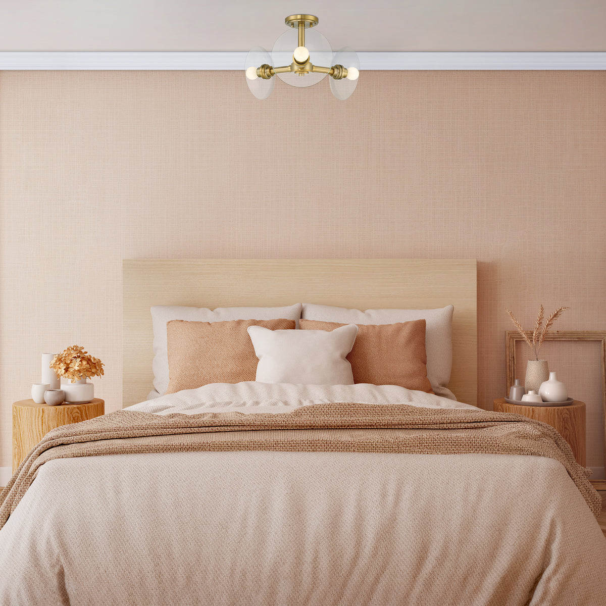 Litto 14.75 in. 3-Light Brushed Gold Modern Entryway Semi-Flush Mount with No Bulbs Included