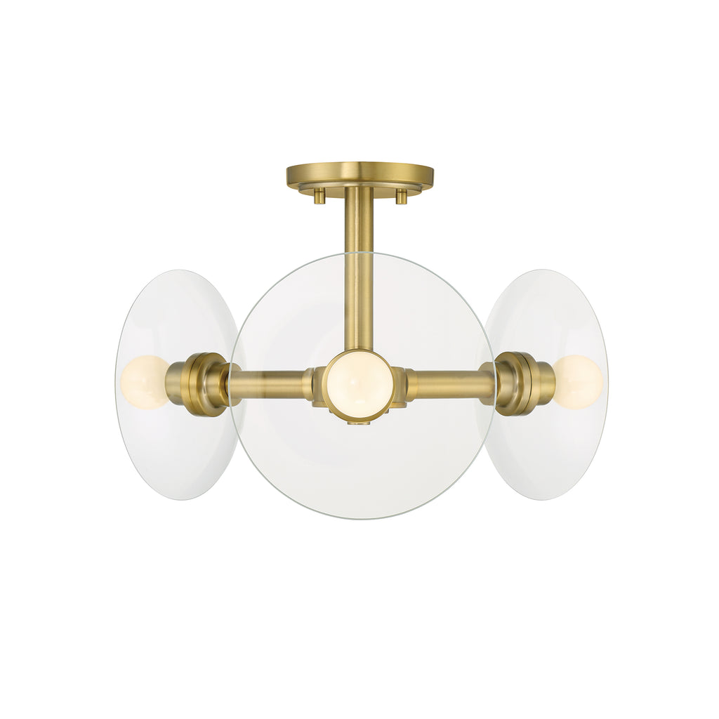Litto 14.75 in. 3-Light Brushed Gold Modern Entryway Semi-Flush Mount with No Bulbs Included