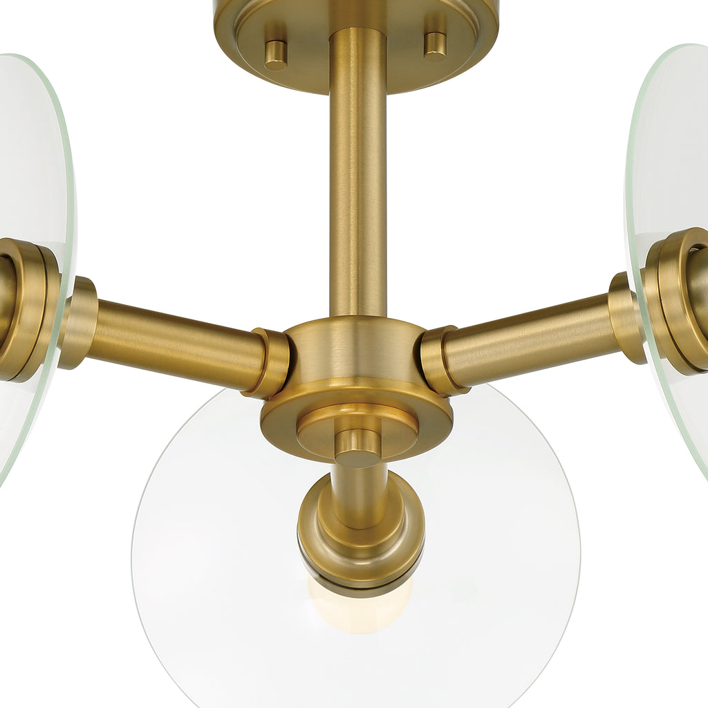 Litto 14.75 in. 3-Light Brushed Gold Modern Entryway Semi-Flush Mount with No Bulbs Included