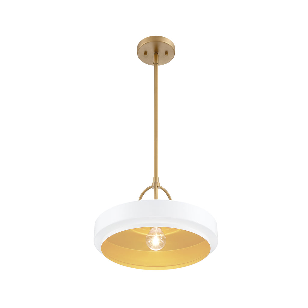 Odea 60-Watt 1-Light Matte White Transitional Pendant Light with Matte White Metal Shade and No Bulbs Included