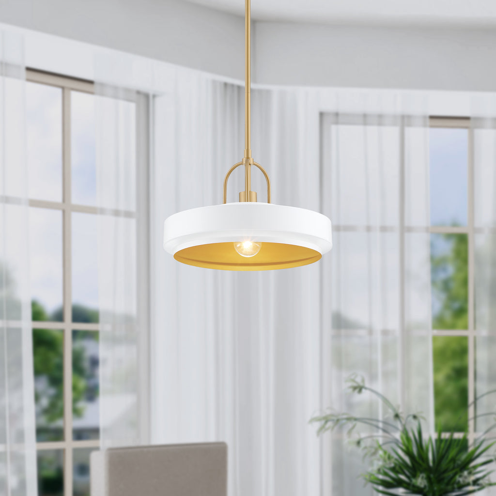 Odea 60-Watt 1-Light Matte White Transitional Pendant Light with Matte White Metal Shade and No Bulbs Included