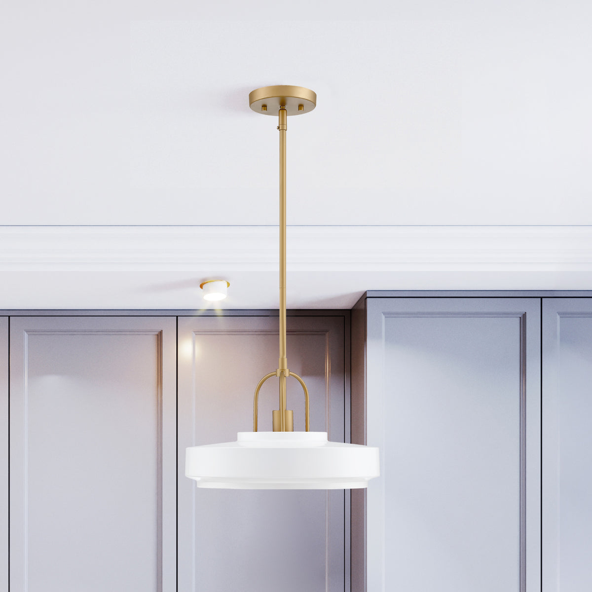 Odea 60-Watt 1-Light Matte White Transitional Pendant Light with Matte White Metal Shade and No Bulbs Included