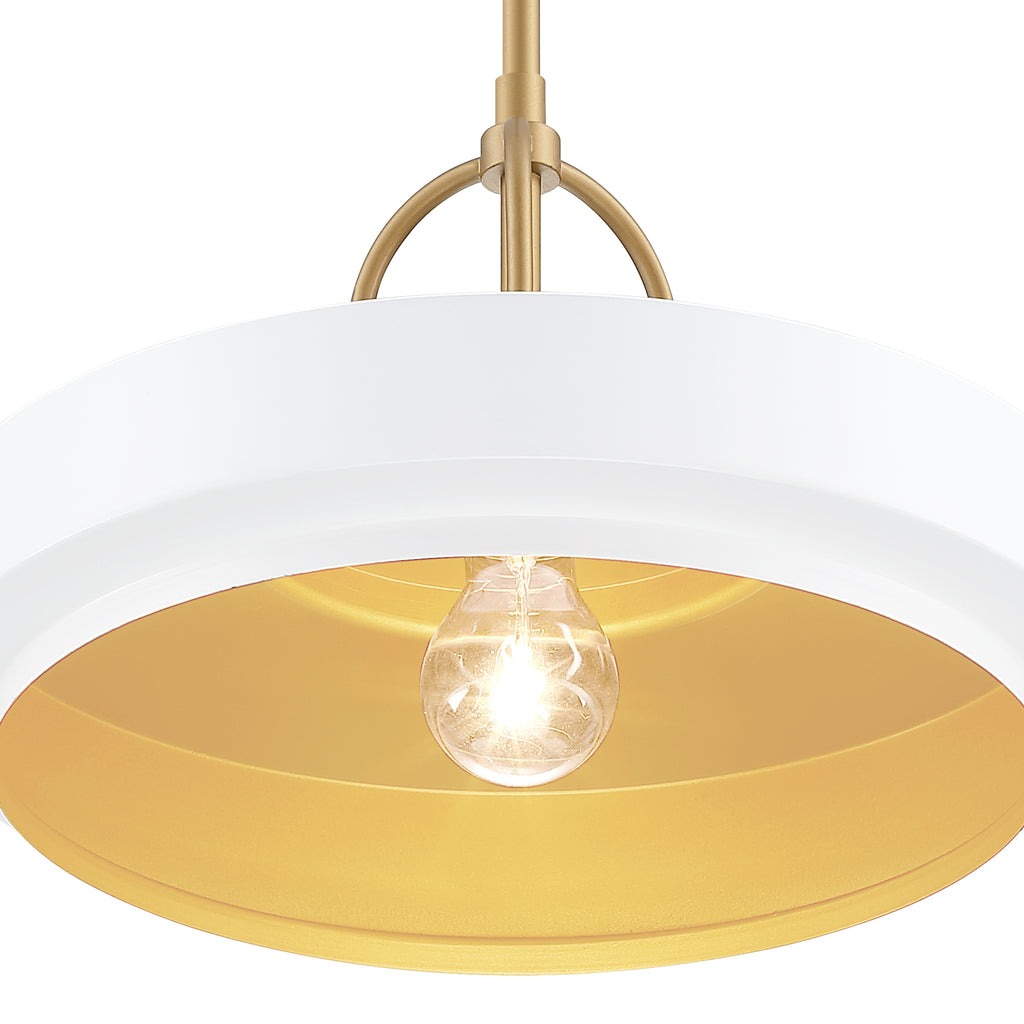 Odea 60-Watt 1-Light Matte White Transitional Pendant Light with Matte White Metal Shade and No Bulbs Included