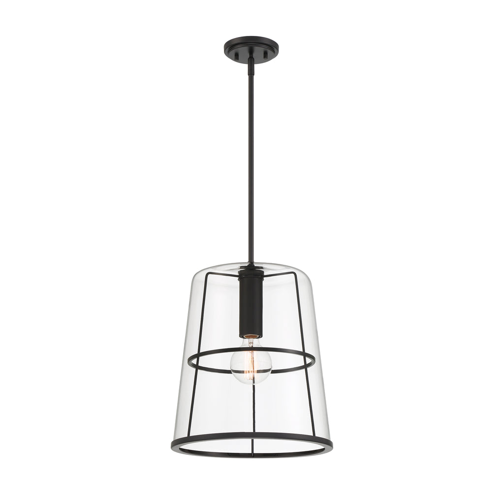 Alonzo 60-Watt 1-Light Matte Black Modern Pendant Light with Clear Glass Shade and No Bulbs Included