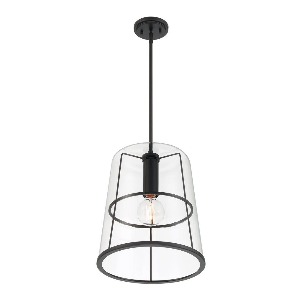 Alonzo 60-Watt 1-Light Matte Black Modern Pendant Light with Clear Glass Shade and No Bulbs Included