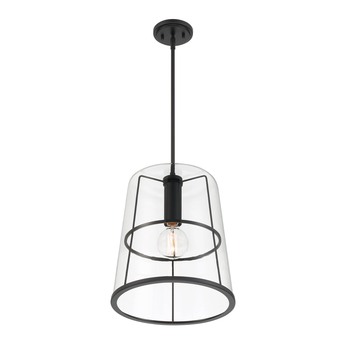 Alonzo 60-Watt 1-Light Matte Black Modern Pendant Light with Clear Glass Shade and No Bulbs Included