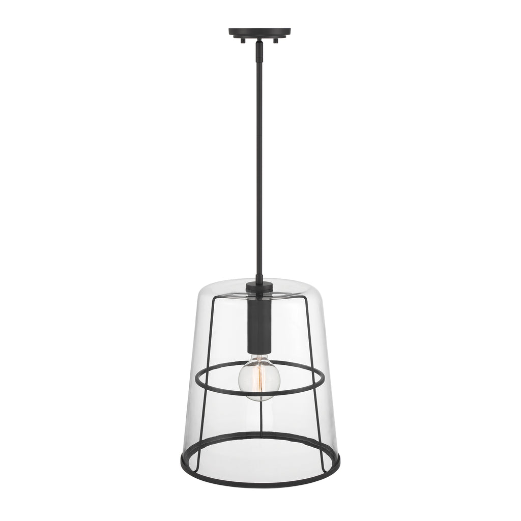 Alonzo 60-Watt 1-Light Matte Black Modern Pendant Light with Clear Glass Shade and No Bulbs Included
