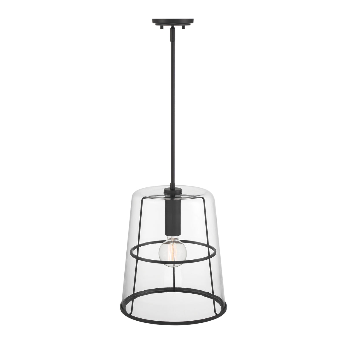 Alonzo 60-Watt 1-Light Matte Black Modern Pendant Light with Clear Glass Shade and No Bulbs Included
