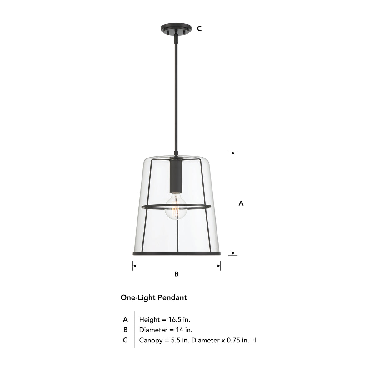 Alonzo 60-Watt 1-Light Matte Black Modern Pendant Light with Clear Glass Shade and No Bulbs Included