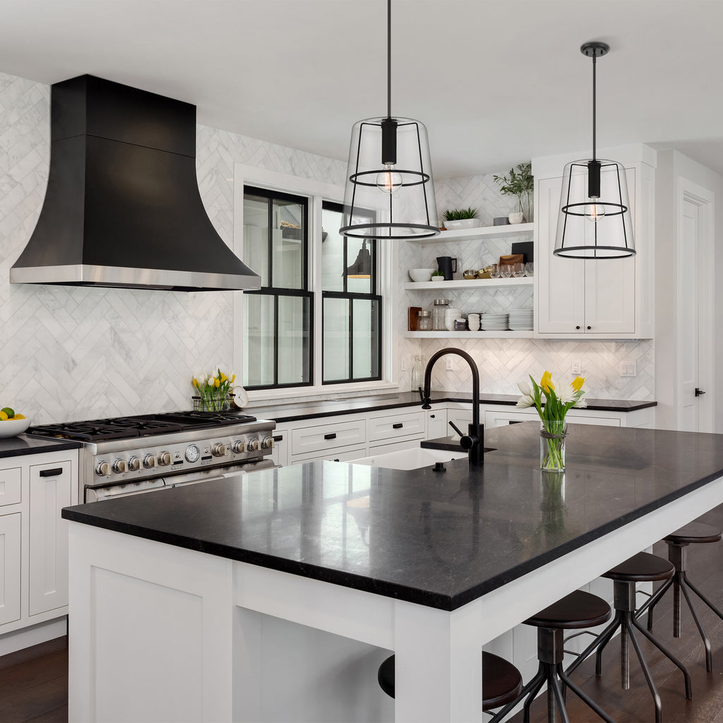 Alonzo 60-Watt 1-Light Matte Black Modern Pendant Light with Clear Glass Shade and No Bulbs Included