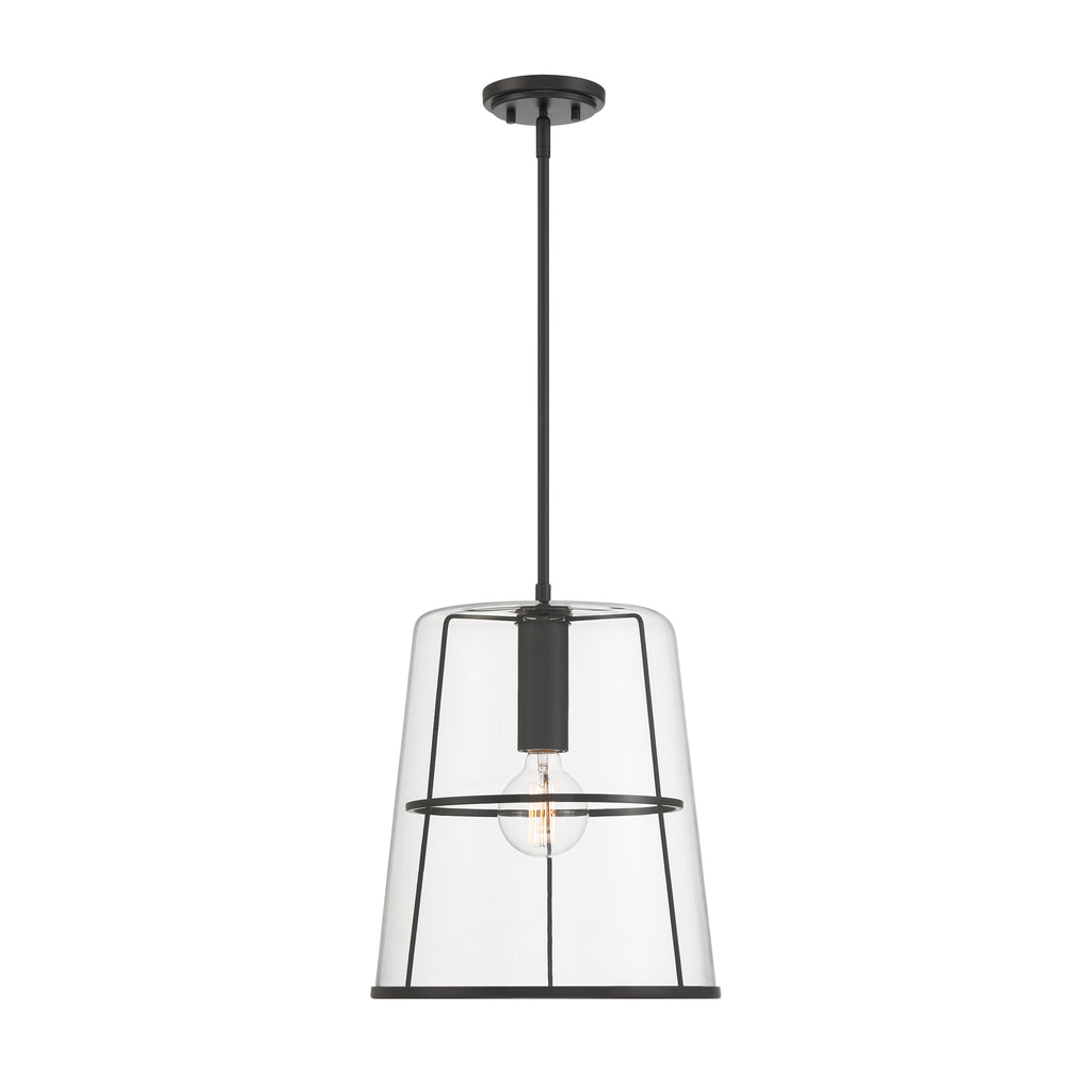 Alonzo 60-Watt 1-Light Matte Black Modern Pendant Light with Clear Glass Shade and No Bulbs Included