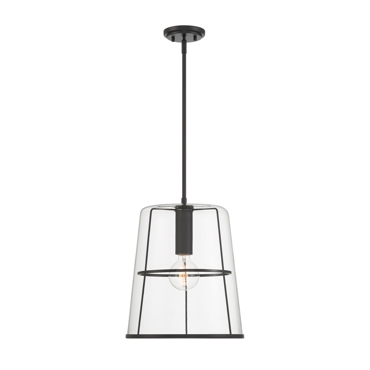 Alonzo 60-Watt 1-Light Matte Black Modern Pendant Light with Clear Glass Shade and No Bulbs Included