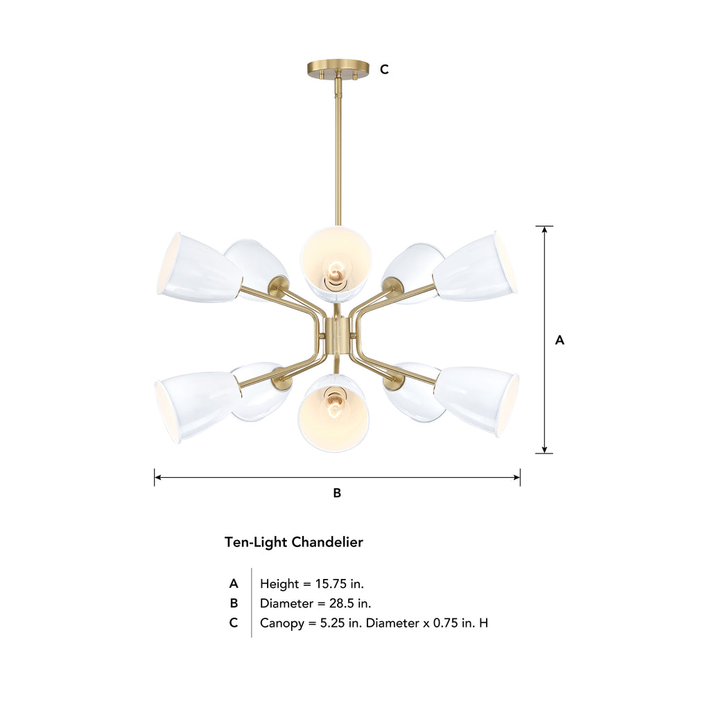 Biba 10-Light Brushed Gold Transitional Tiered Chandelier for Dining Areas with No Bulbs Included