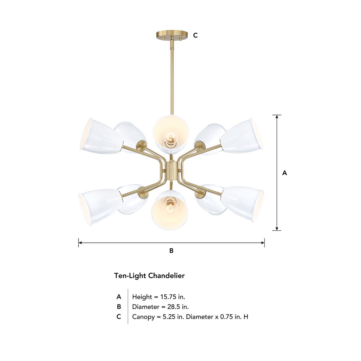 Biba 10-Light Brushed Gold Transitional Tiered Chandelier for Dining Areas with No Bulbs Included