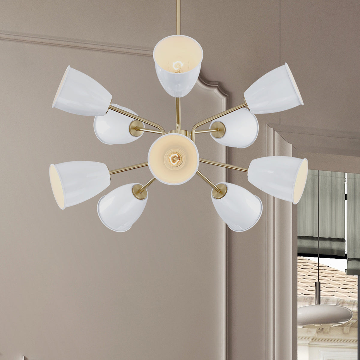 Biba 10-Light Brushed Gold Transitional Tiered Chandelier for Dining Areas with No Bulbs Included