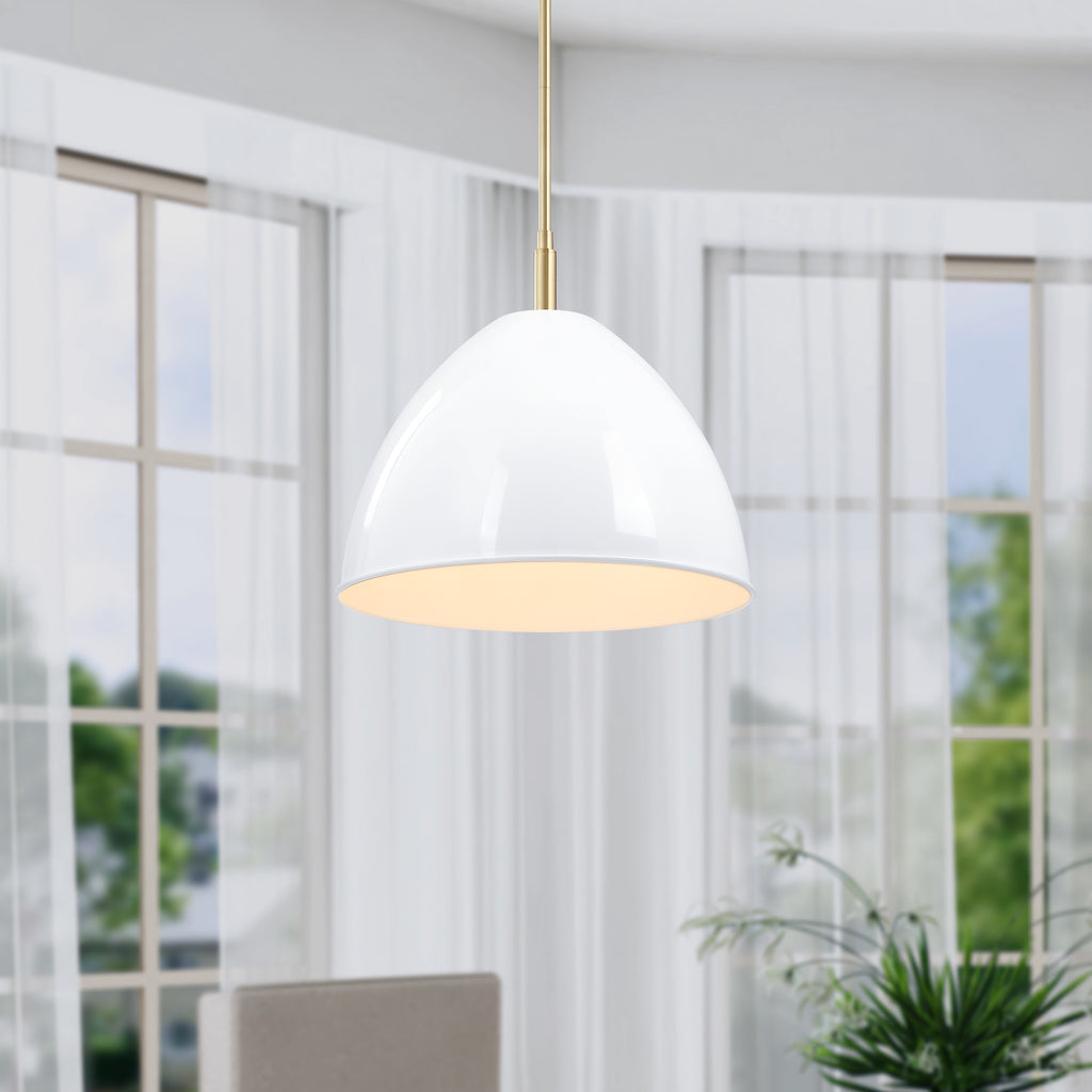 Biba 60-Watt 1-Light Brushed Gold Modern Pendant Light with Ice Mist Metal Shade and No Bulbs Included