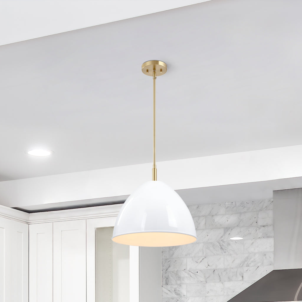 Biba 60-Watt 1-Light Brushed Gold Modern Pendant Light with Ice Mist Metal Shade and No Bulbs Included