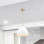 Biba 60-Watt 1-Light Brushed Gold Modern Pendant Light with Ice Mist Metal Shade and No Bulbs Included