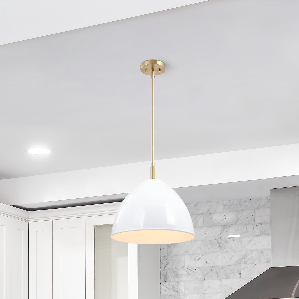 Biba 60-Watt 1-Light Brushed Gold Modern Pendant Light with Ice Mist Metal Shade and No Bulbs Included